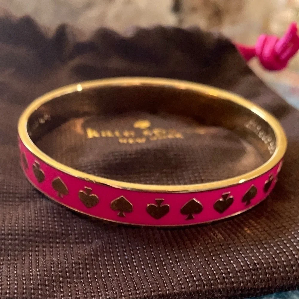 Kate Spade ♠️“Live Colorfully” Hot Pink w/Gold Spades Idiom Bangle Bracelet